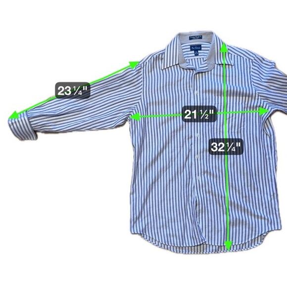 Paul Fredrick Blue White Herringbone Stripe French Cuff Dress Shirt 15.5 32 - Picture 8 of 8